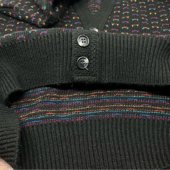 Vintage Jantzen Retro Ditsy Black Print V Neck Cardigan Sweater Size L USA Made - Picture 9 of 12